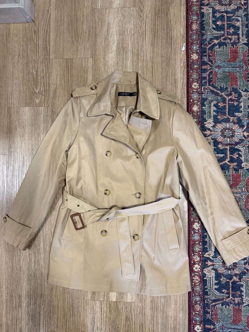 New Lauren Ralph Lauren Tan Double-Breasted Trench Coat with Belt size XL